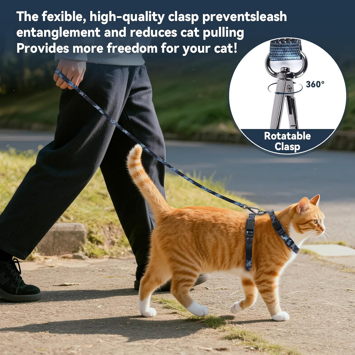 Cat Harness and Leash Set, 3-in-1 Escape Proof Adjustable, Comfortable Soft Lightweight, Safe, Easy to Wear, Walking Travel Kitten Harness for Small Medium Large Cats （Black