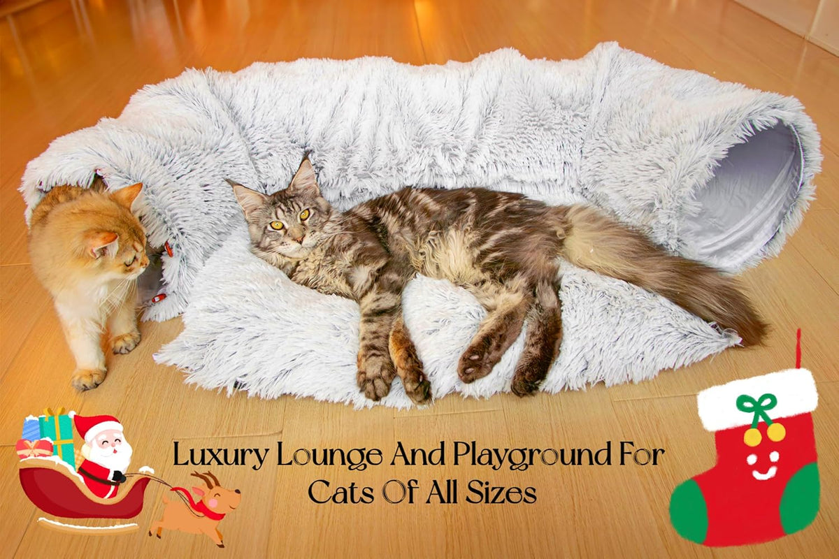 XxingSheep Extra Large Cat Tunnel Bed Plush Cat Cave for Indoor Adult Cats