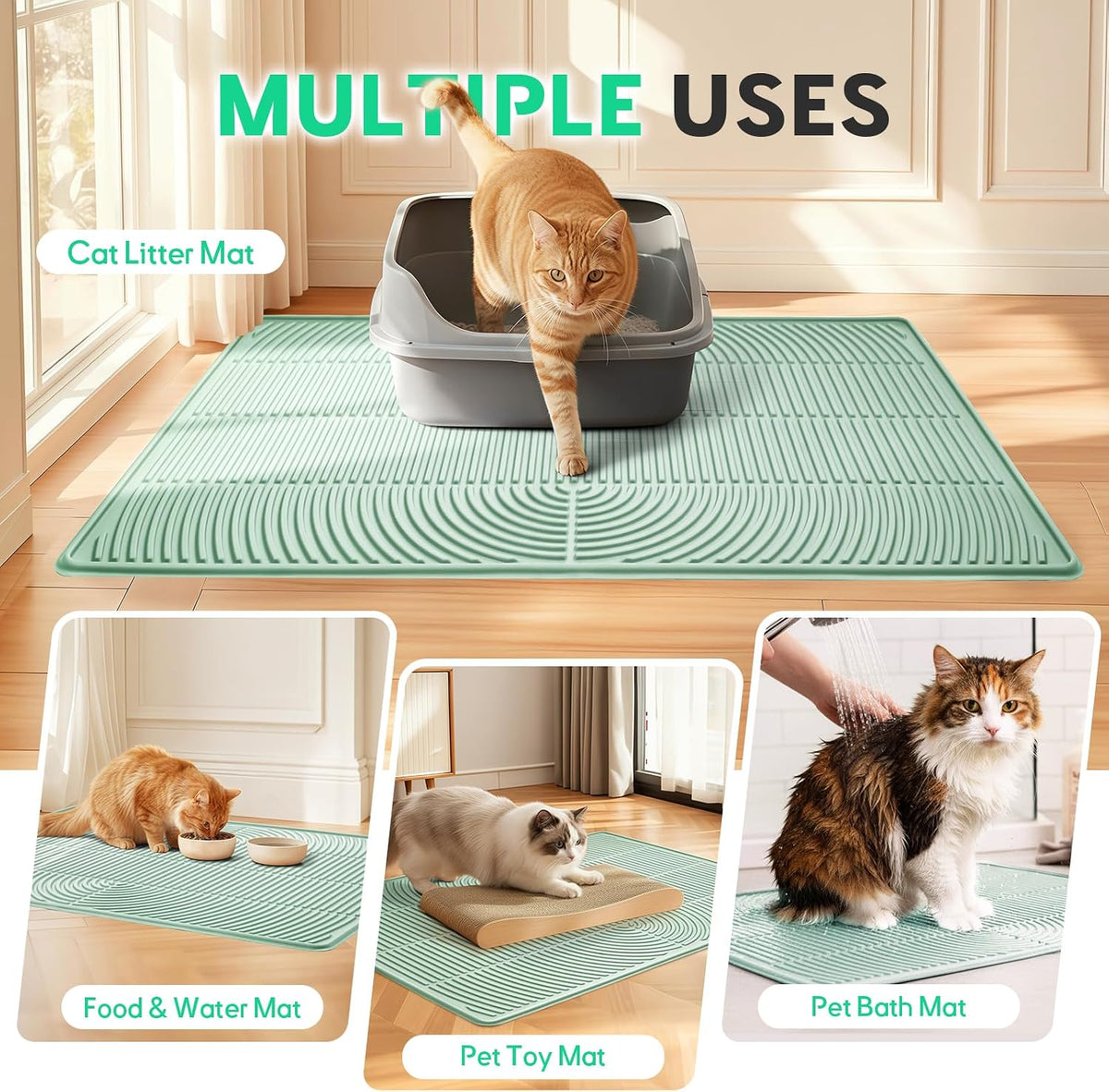 Pawtasy Cat Litter Mat,40" x 28" Extra Large Silicone Waterproof Litter Trapping Mat for Scatter Control Soft on Kitty Paws Non-Slip Easy to Clean