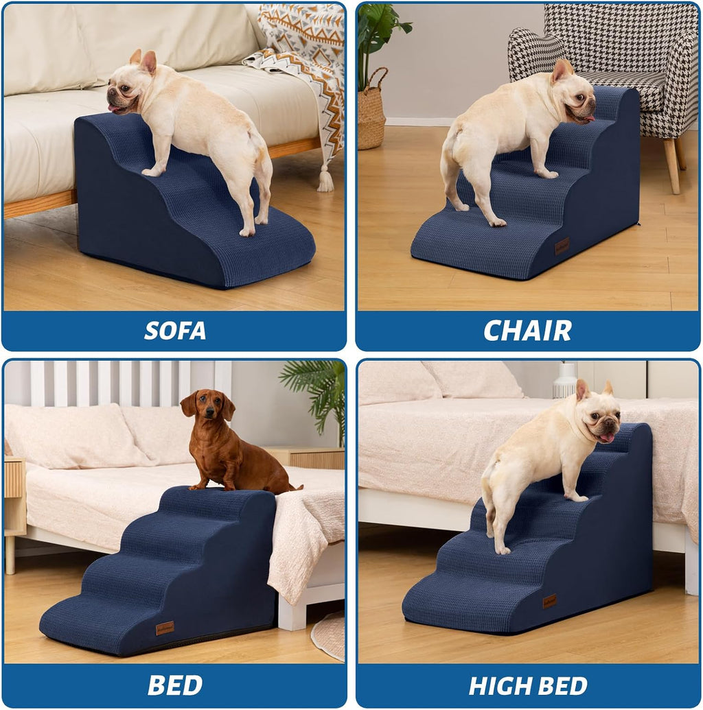 Aodisman Dog Steps for Bed or Couch,4-Step Pet Stairs Ramp for Small Dogs