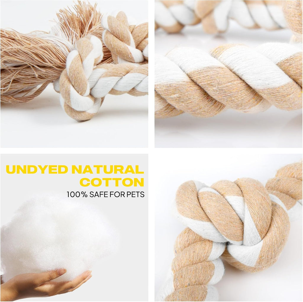 Fida Dog Rope Toys for Medium Large Dogs, Chew Toys for Aggressive Chewers | Natural Cotton, Heavy Duty Pull Rope for Tug of War and Interactive Play, Tough 3 Knots, Teeth Cleaning