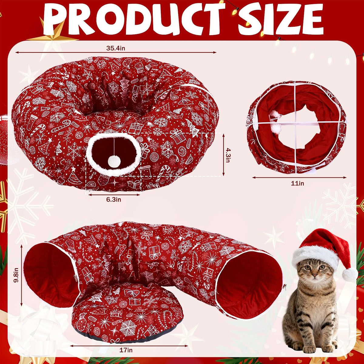 Cat Tunnel Christmas Tree Skirt Cat Donut Tunnel Bed, Gift Box
