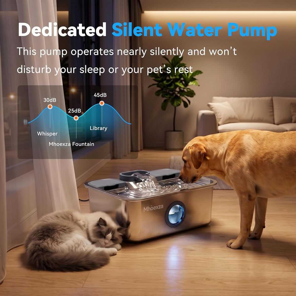 16L/541oz Stainless Dog Water Fountain with Dual‑Set Multi‑Layer Filtration