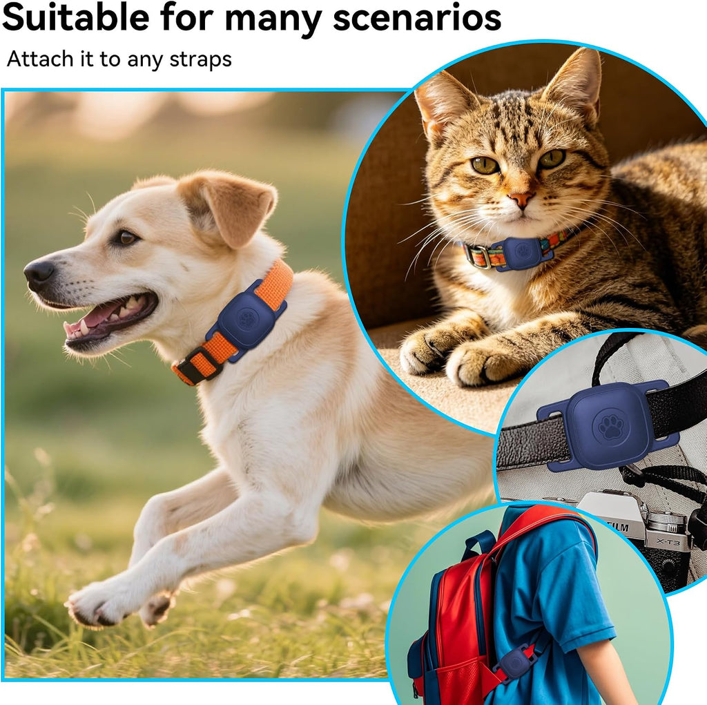 DDJ 4-Pack Waterproof Dog Collar Holder for Tile Mate Tracker, Durable Silicone Life360 Tile Case for Cat &Pet Collars, Anti-Lost Full Body for Tile Cover, Black, Pink Punch, Blue, Orange