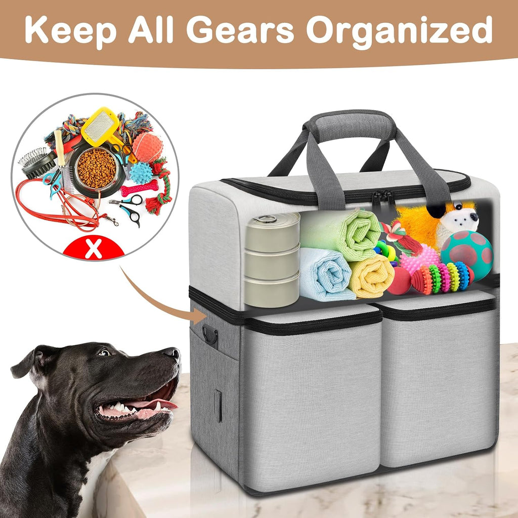 Mancro Dual Layers Dog Travel Bag, Dog Mom Gifts, Road Trip Essentials | Pet Travel Bags with 2 Extra Large Food Containers, 2 Collapsible Dog Bowls, Multi-Pockets Tote Organizer for Pet Supplies