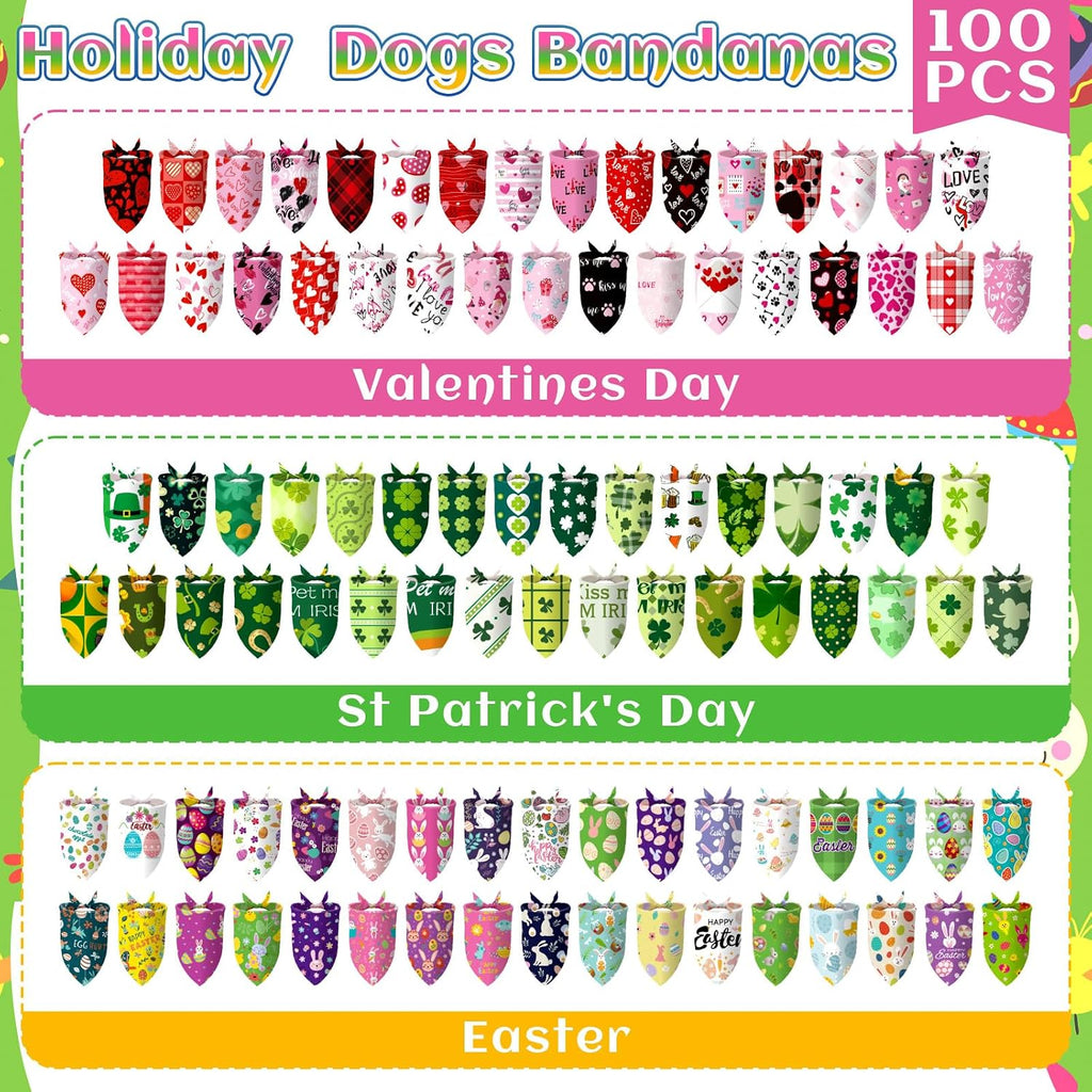 Huhumy 100 Pcs Seasonal Dog Bandanas Easter Bandanas for Medium Large Dogs