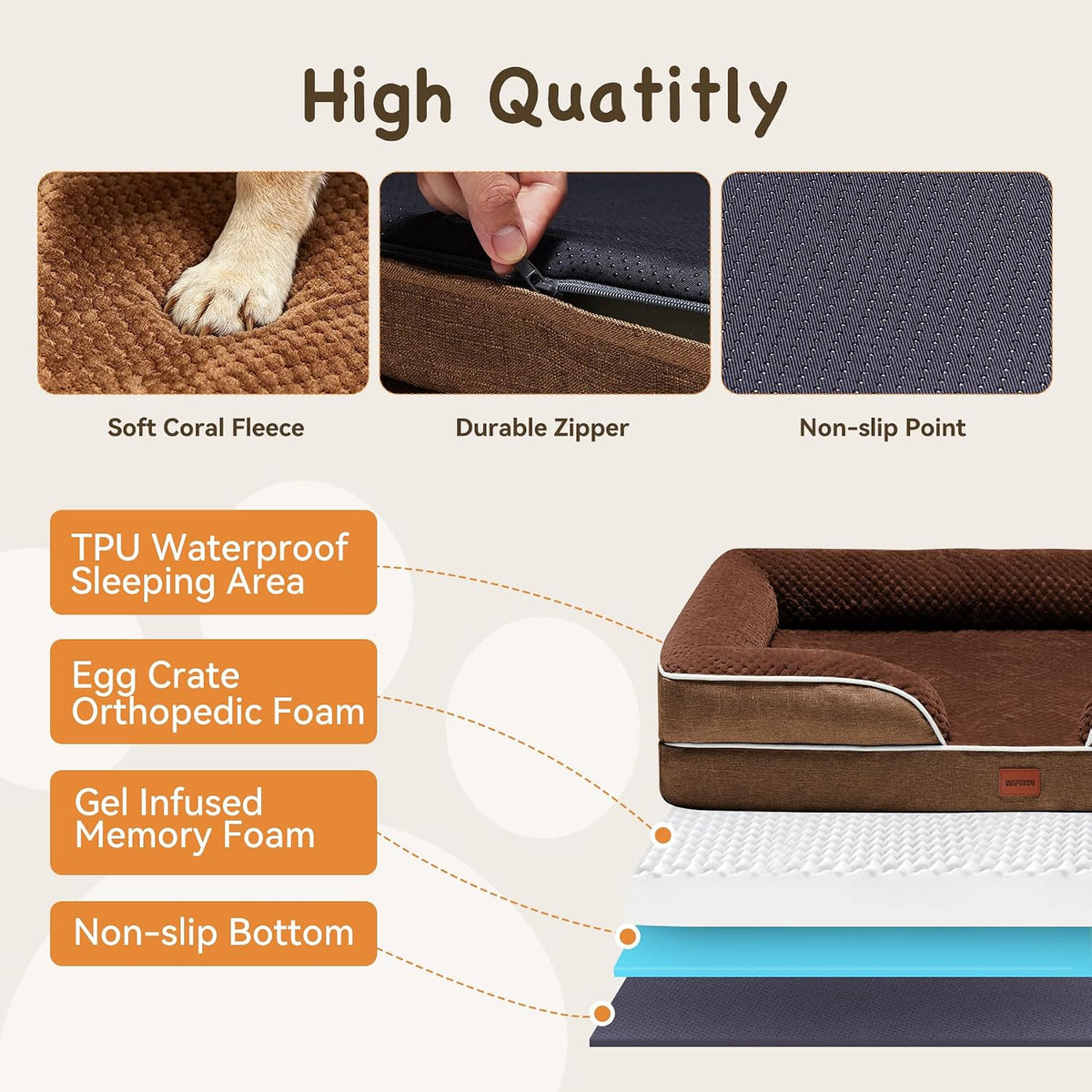 Orthopedic XLPlus Dog Bed Extra Large with Removable Washable Cover