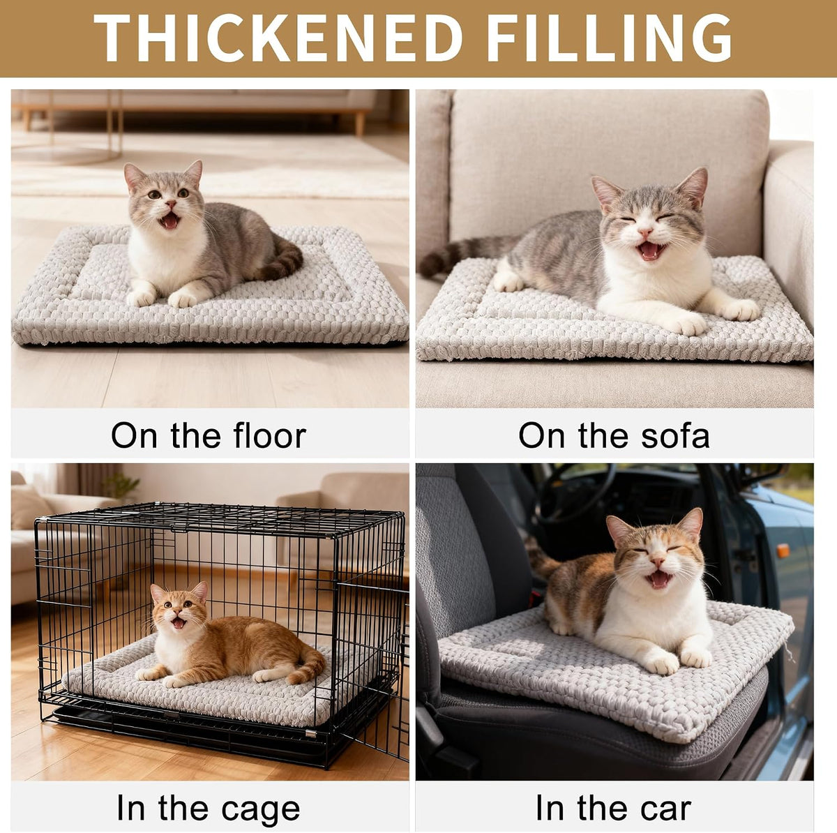 Dog Bed Mat,Reversible & Ultra Soft Kennel Pad-Machine Washable Pet Bed for Dogs & Cats-All-Weather Crate Liner for Crates,Carriers & Travel (Light Gray, 18" L x 14" W x 1.5" Th)