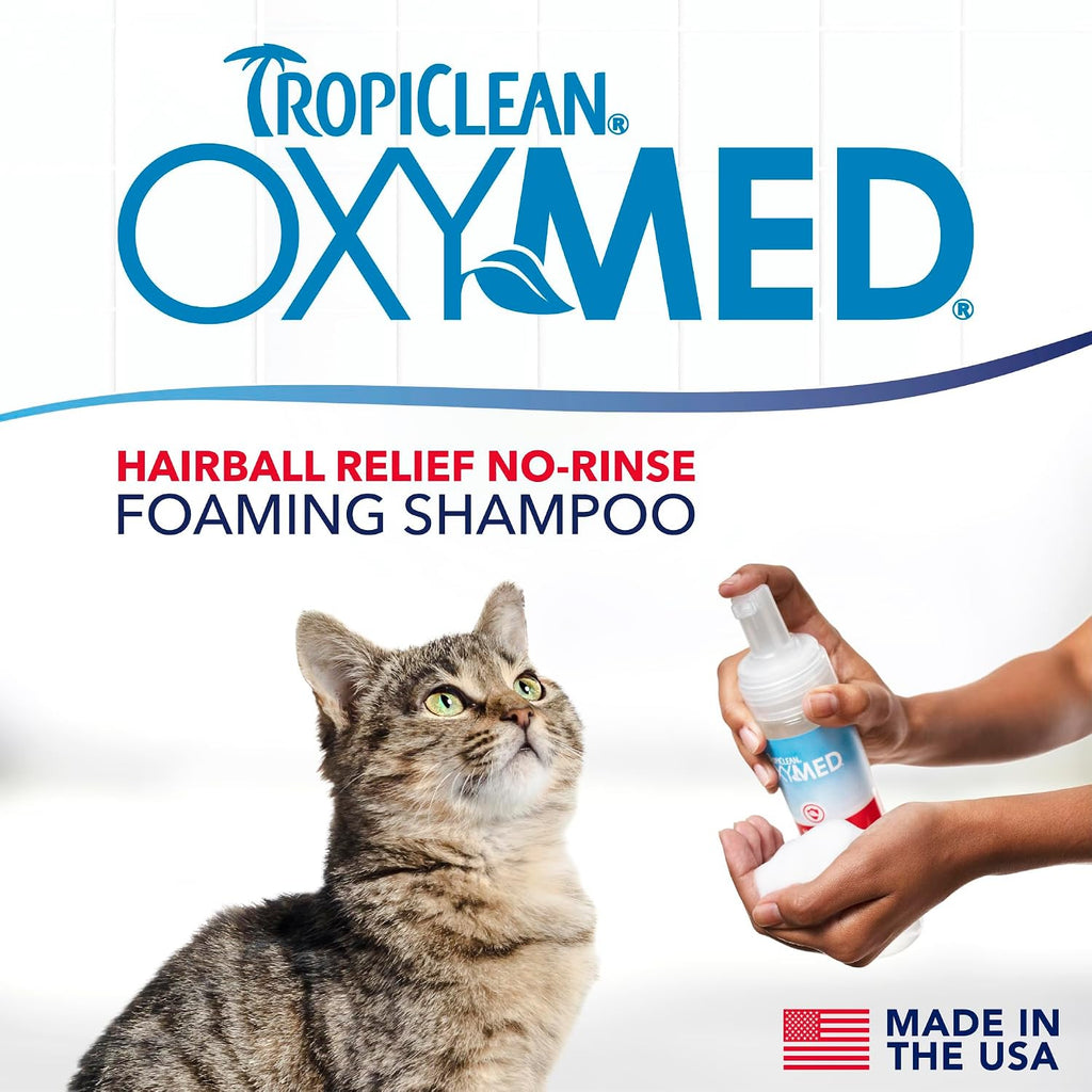 TropiClean OxyMed Waterless Dry Shampoo for Cats, Hairball Relief, 7.4oz