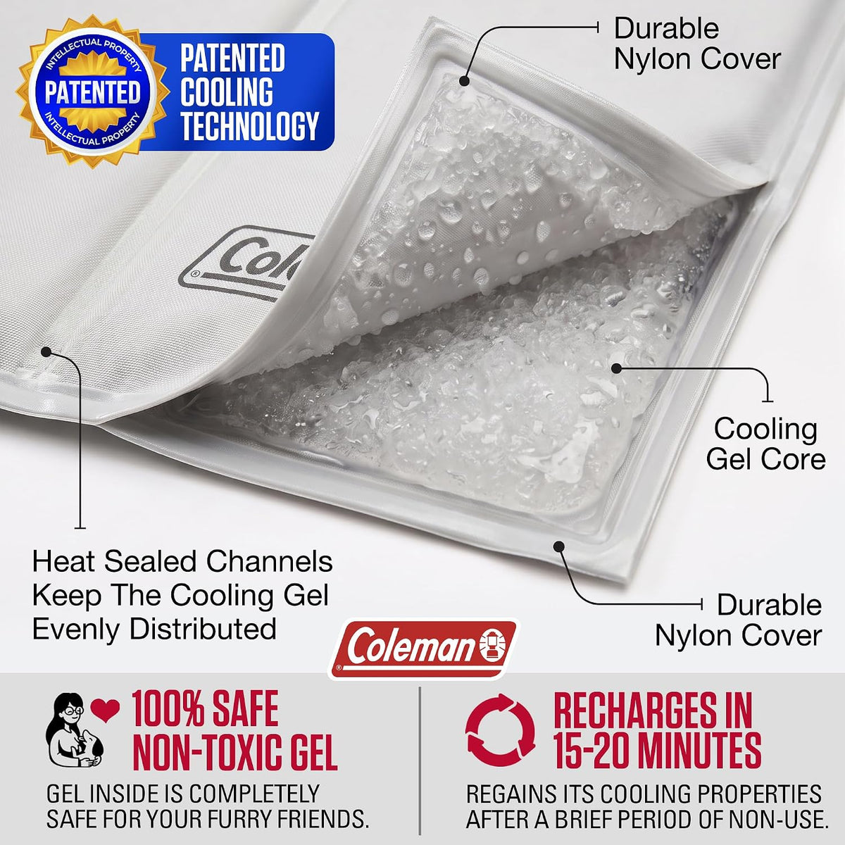 Coleman Patented Self Cooling Pet Mat 24 x 30 Inches, Cooling Pad for Dogs & Cats, Pressure Activated Gel Mat, No Refrigeration Needed, Dog Cooling Bed for Crate, Kennel, Floor & Travel