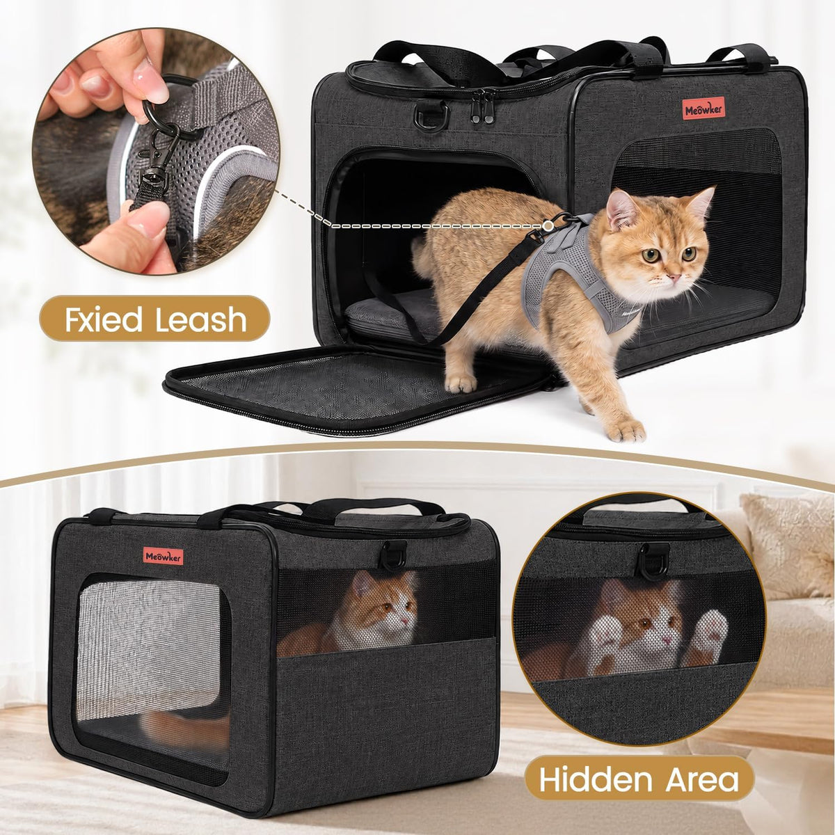 Soft-Sided Cat Dog Pet Carrier Airline Approved, Medium Black