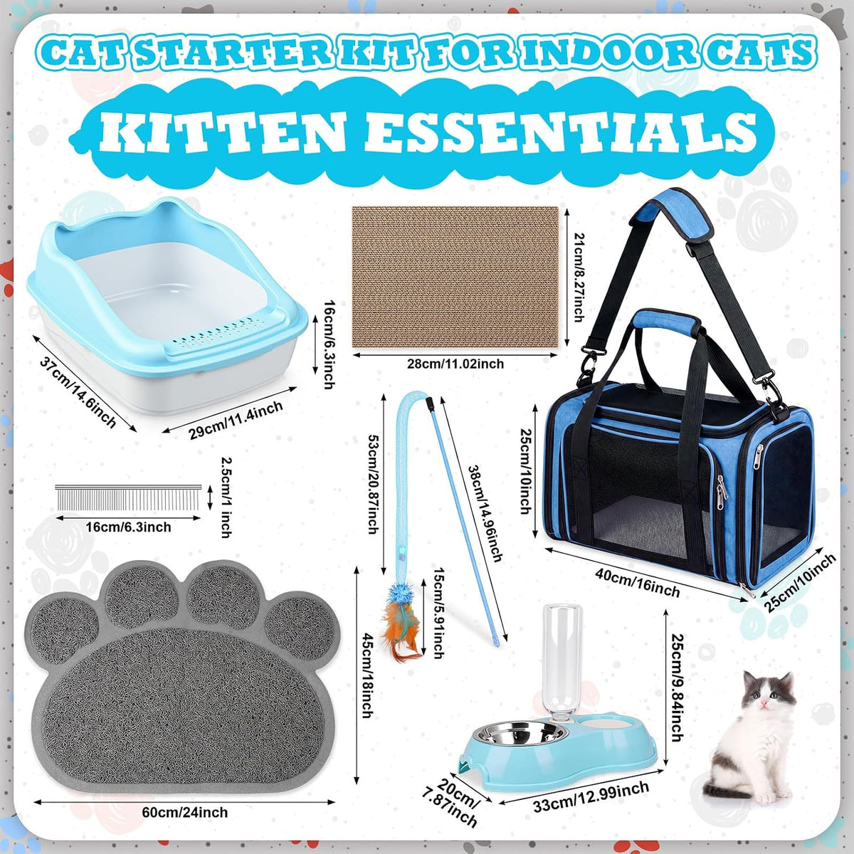 8 Pcs Kitten Supplies Starter Kit Cat Starter, Handbag, Blue
