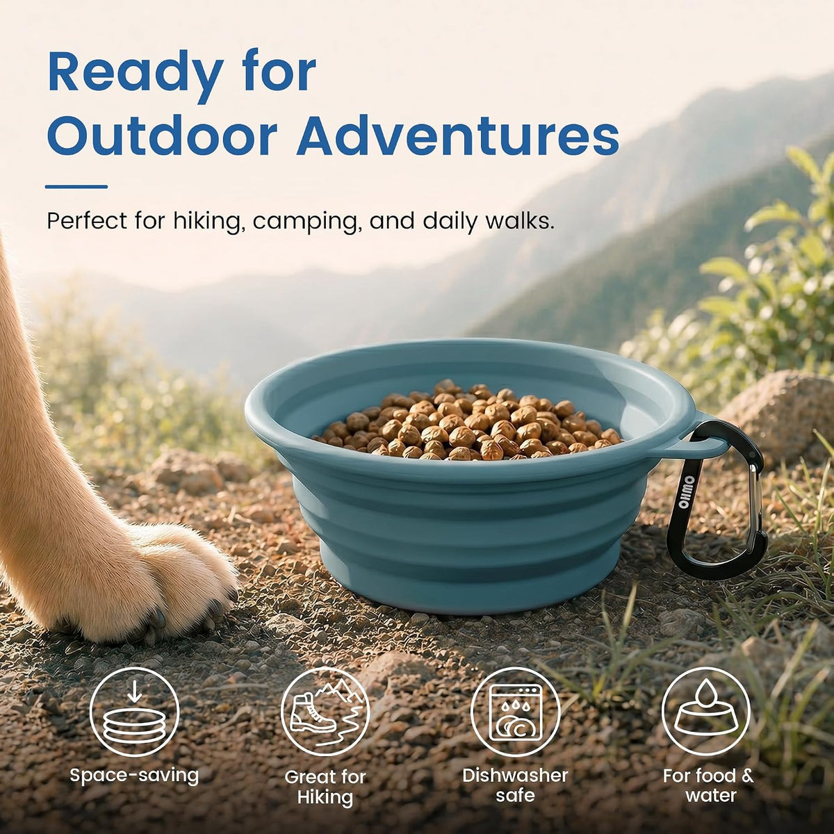 OHMO Collapsible Dog Bowls for Pet Travel, 12oz, 2pcs, Dark&Light Blue | Portable Water Bowl, Cat-Friendly, BPA-Free Silicone, Foldable Storage, Lightweight Carry, Hiking&Camping Gear, Easy-Clean