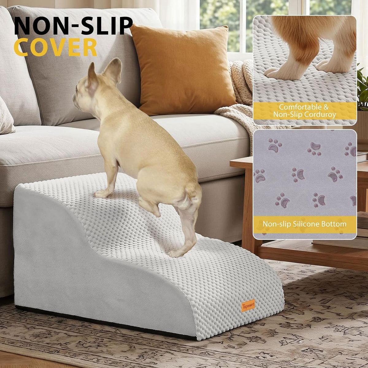 2-Step Dog Stairs for Small Dogs, Non-Slip Foam Pet Steps for Low Couch Bed