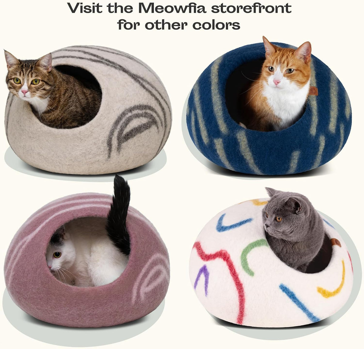 MEOWFIA Cat Cave - New Zealand Wool Bed for Indoor Cats (Beige)