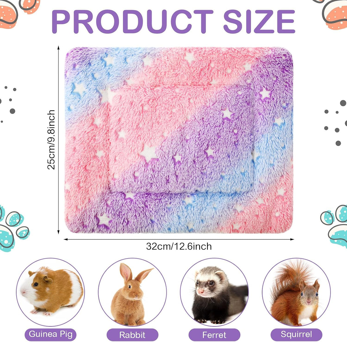 Haull 4 Pcs Waterproof Guinea Pig Bedding Mat, Colorful Star, 13 x 10