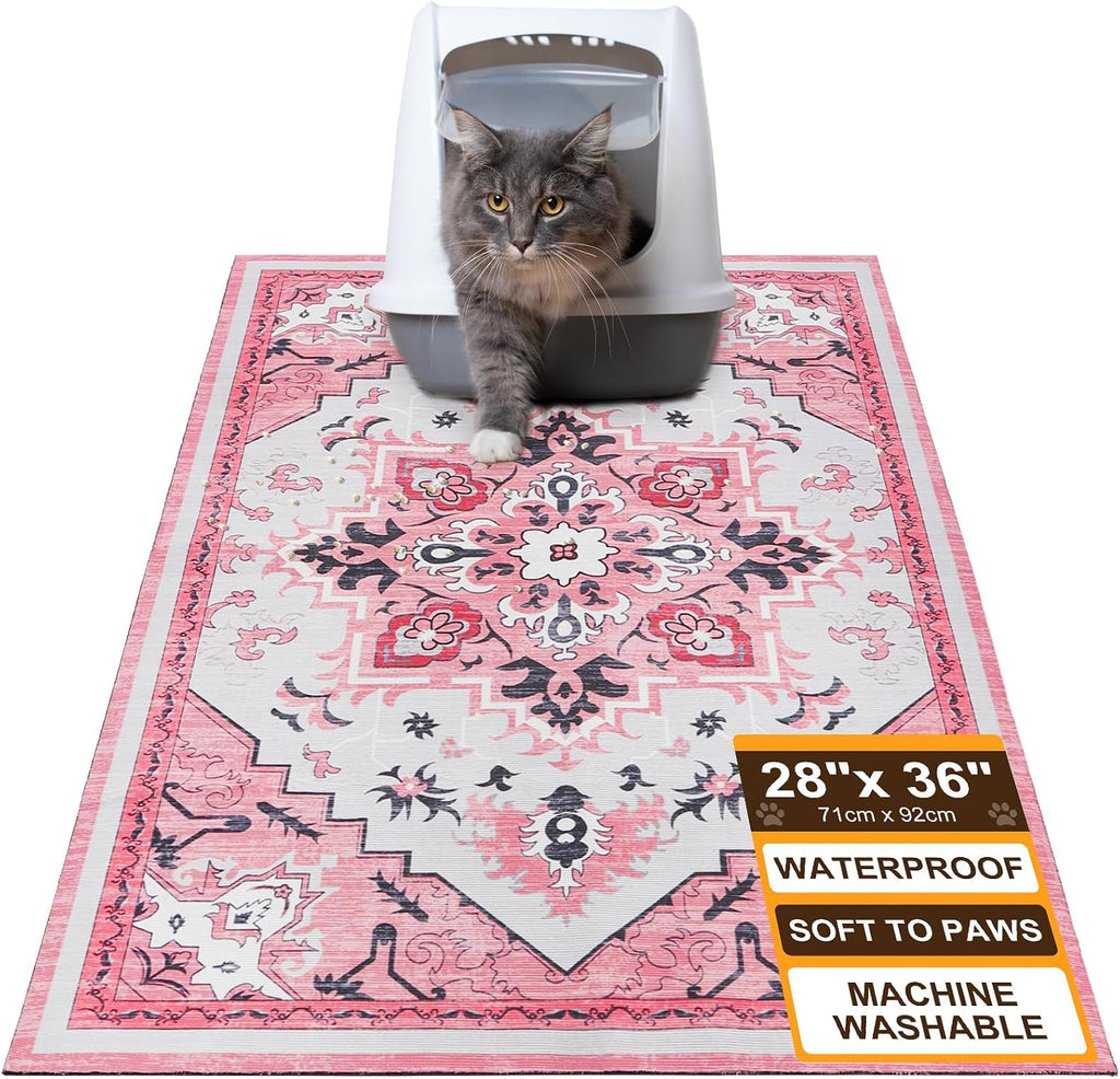 BEAUTYZOO Cat Litter Mat, 28" x 36" Large Litter Trapping Mat, Waterproof