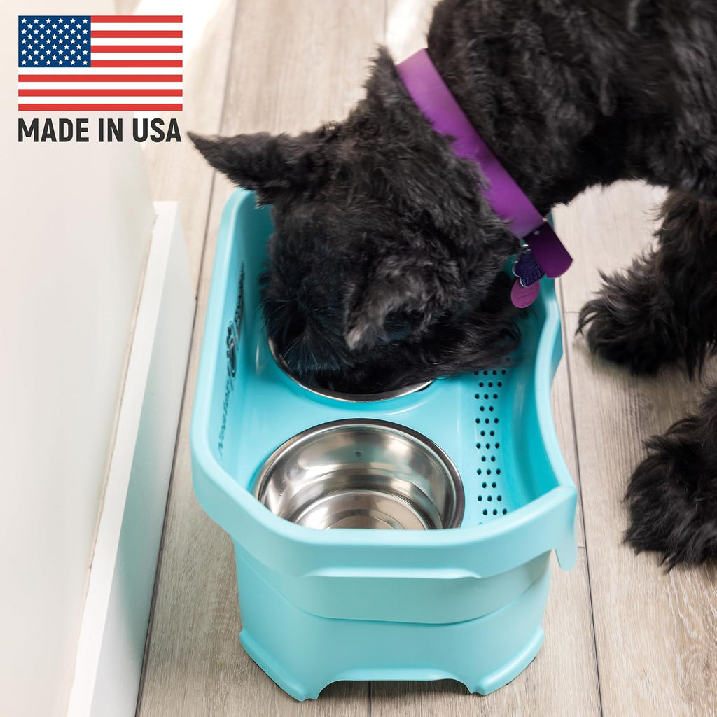 Neater Pet Brands Neater Feeder Deluxe Mess Proof Dog Bowls Elevated for Medium Dogs 19-40 lbs, Made in USA, No Spill Raised Dog Food Bowl Stand Feeding Station, Food and Water Bowl Set, Aquamarine 