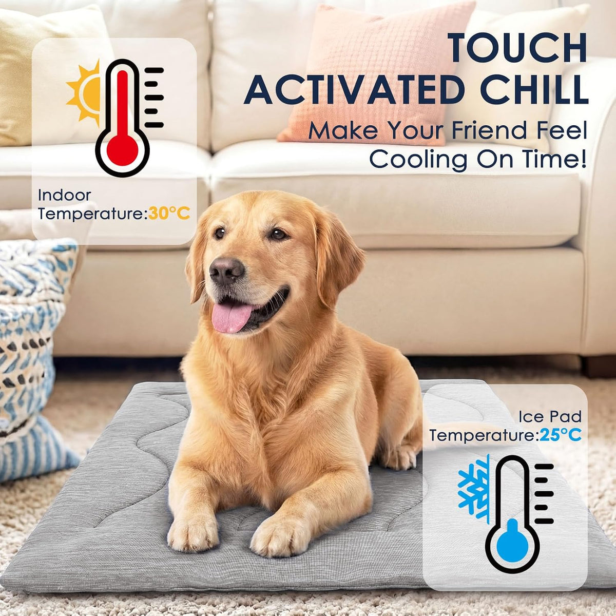 ASENKU Dog Cooling Mat, Portable & Durable Cooling Mat for Dogs, Summer Anti-Slip Breathable Cooling Bed for Small-Medium Dogs up to 35 lbs (French Bulldog, Beagle, Corgi), 32x20 inches, Grey Wave