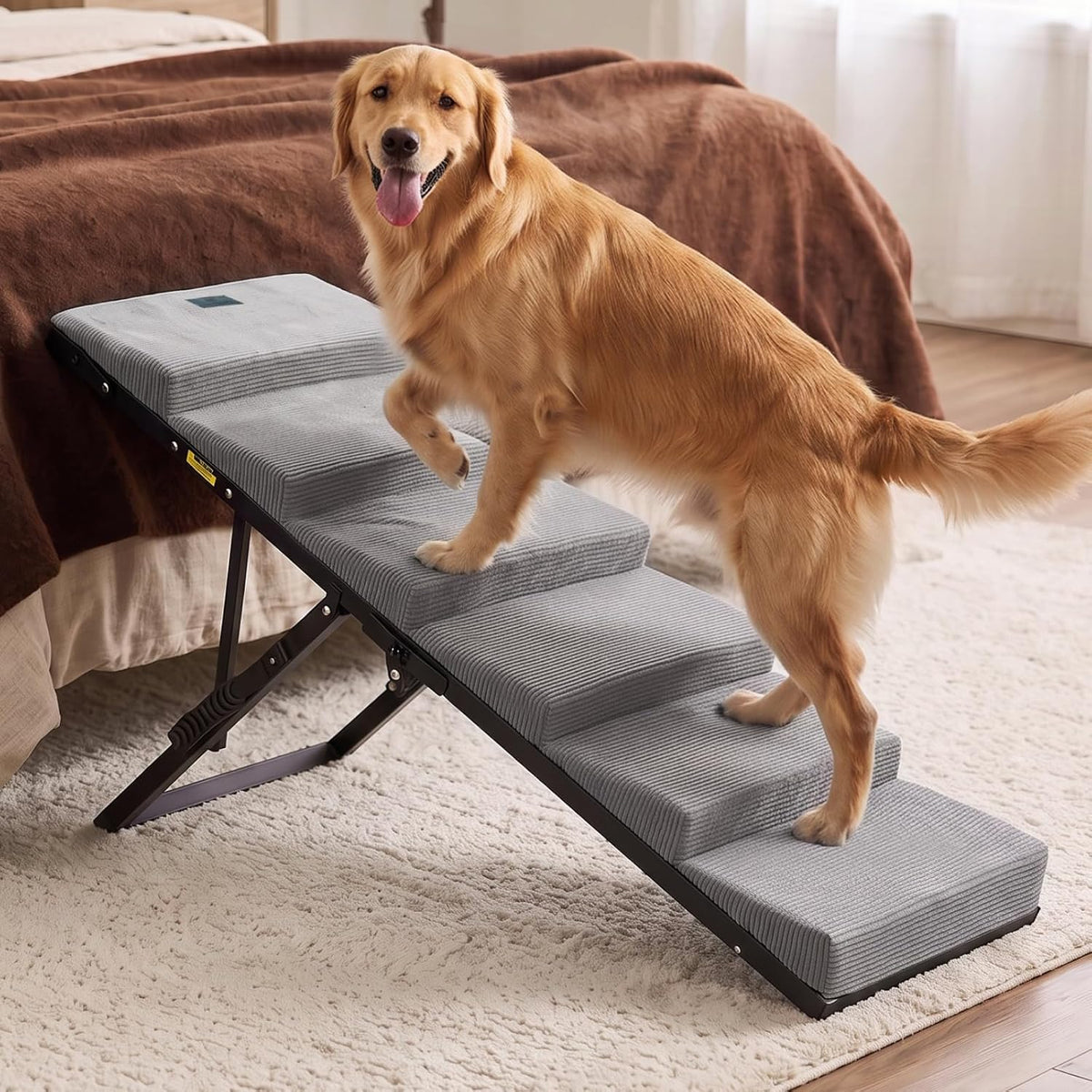 Veehoo Dog Ramp for Bed Couch, Foldable Pet Stairs for Large Dogs 17"-23" H