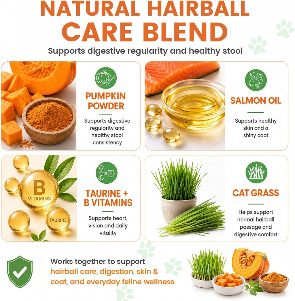 Carmelie Cat Grass Treats Chews, Hairball Treatment for Cats, 500 Count