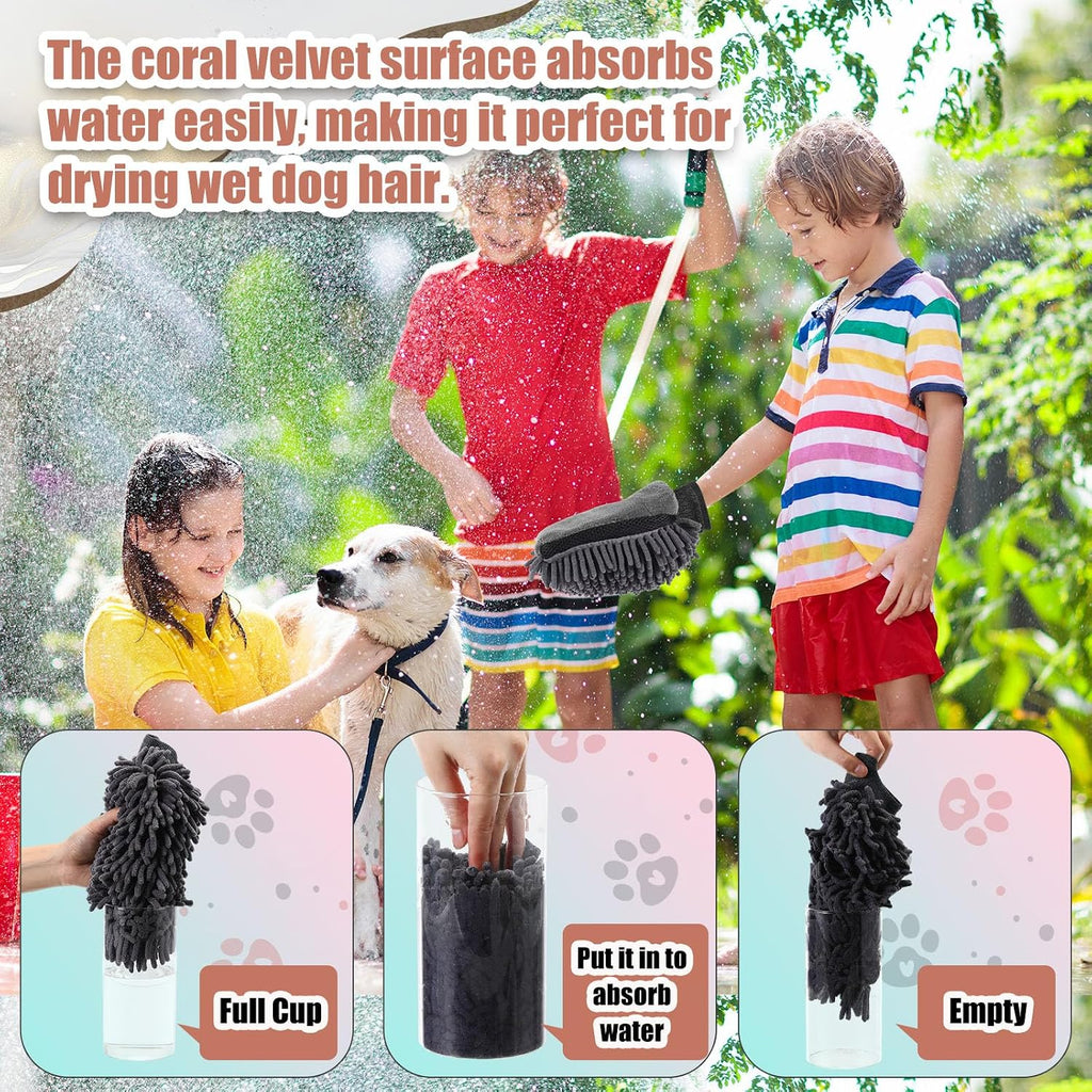 Teenyyou 2 Pcs Dog Towel Chenille Microfiber Pet Grooming Gloves,Grey