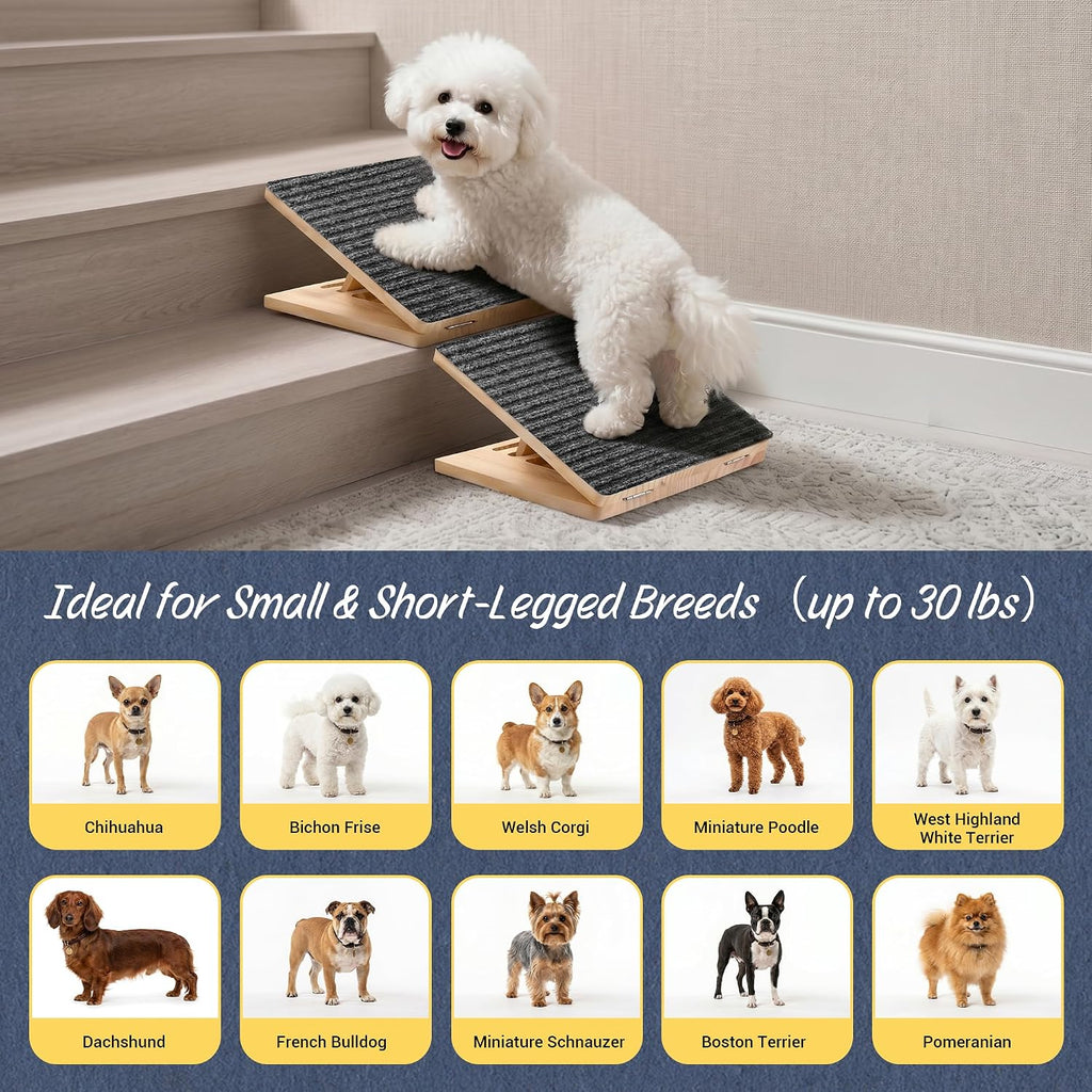 Dog Ramp for Stairs 3 Pack - Adjustable Wooden Stair Wedges for Small Dogs, Foldable Indoor Dog Stair Ramp with Triangular Support and Non-Slip Pads for Senior and Short-Legged Pets