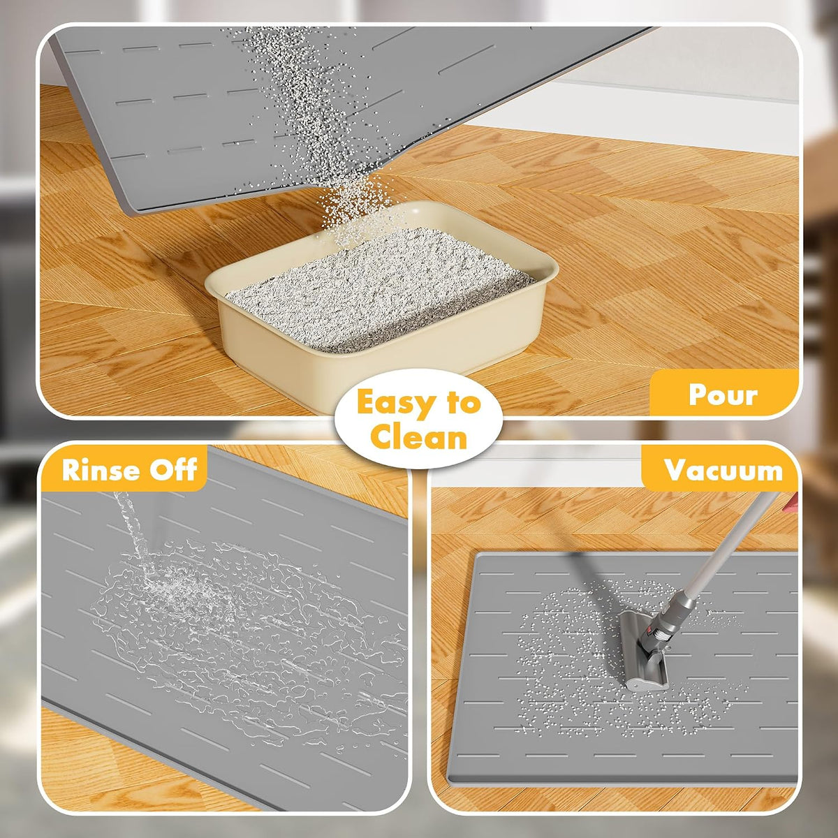 Pieviev Extra Large Silicone Litter Box Mat, Easy to Clean, 40'' x 28'' | Deep Grooves Trap Litter, Soft on Kitty Paws, Cat Mat with Non-Slip Backing, Raised Edge Catch Urine and Spills