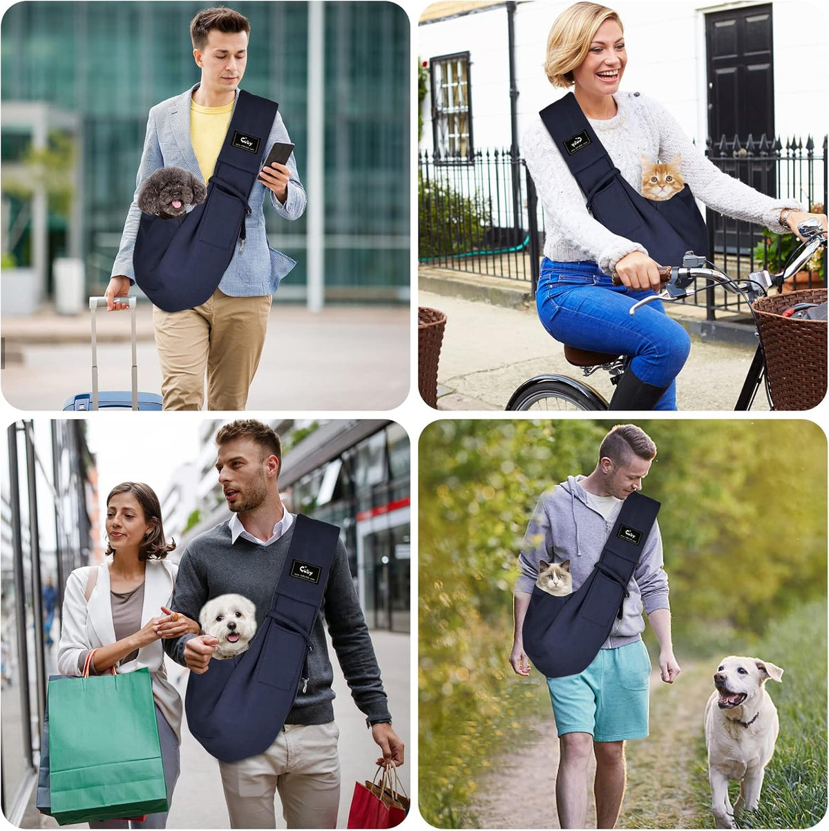 CUBY Dog and Cat Sling Carrier - Hands Free Reversible Small Pet Sling Carrier Bag - Soft Pouch and Tote Design - Suitable for Puppy, Small Dogs Cats Outdoor Travel(Classic Blue)