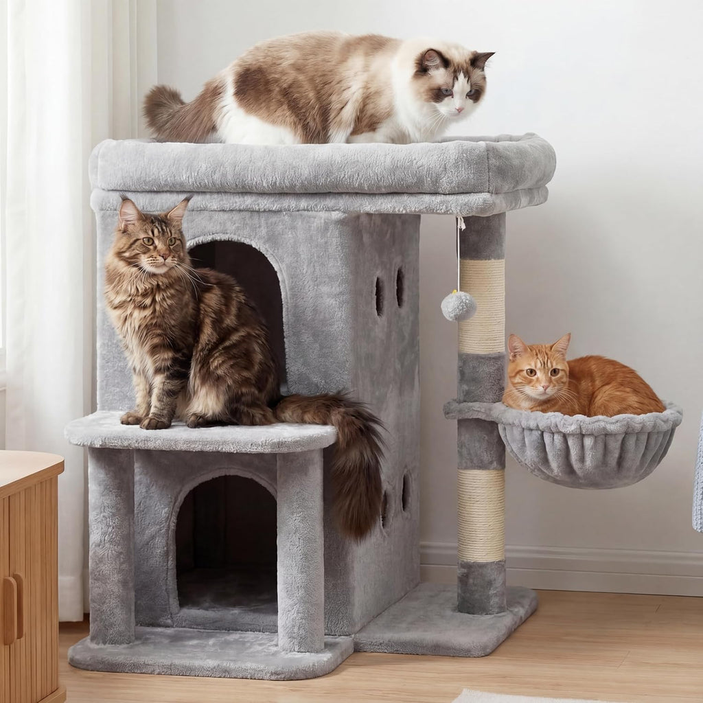 Heybly 26.3" Cat Tree for Large Cats with Big Perch & Dual Condos HCT204SW