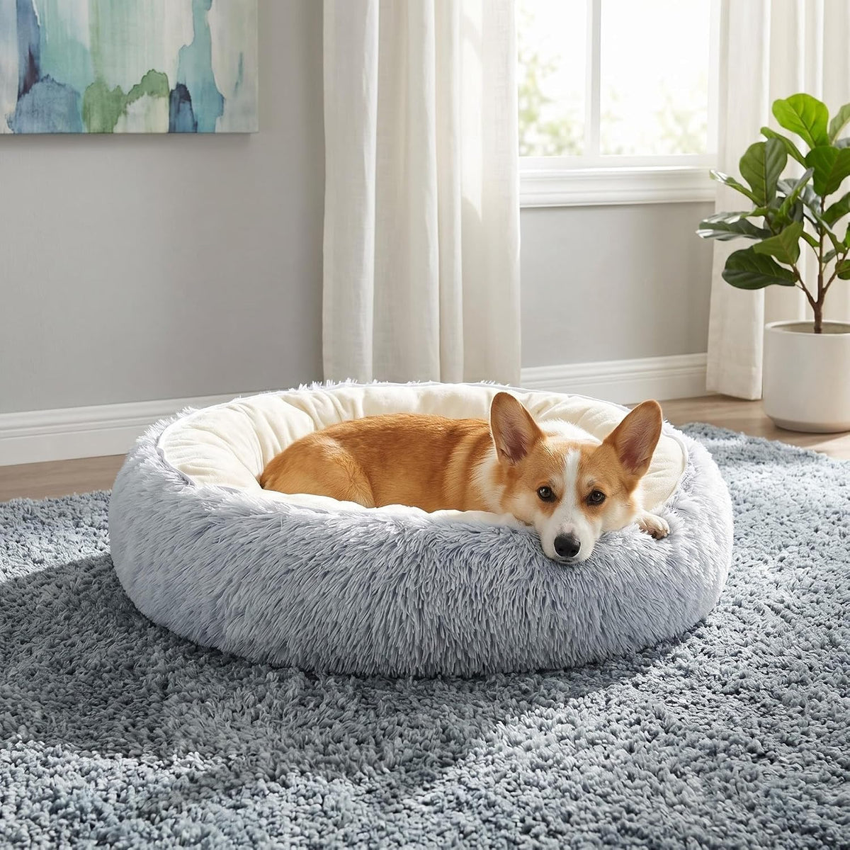 Calming Donut Pet Bed, Grey 19.7in for Cats Small Medium Dogs