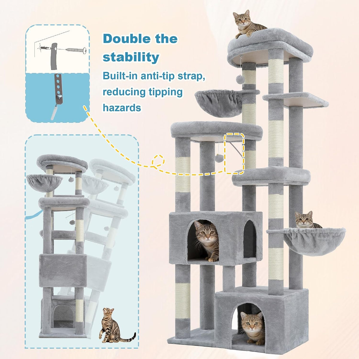Hey-brother Cat Tree Tower with Tiered Padded Platforms, Condos, MPJ084W