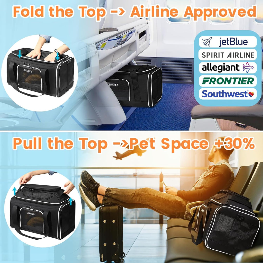 Petskd Top-Expandable Small Pet Carrier 17"x12"x8.5" Airline Approved