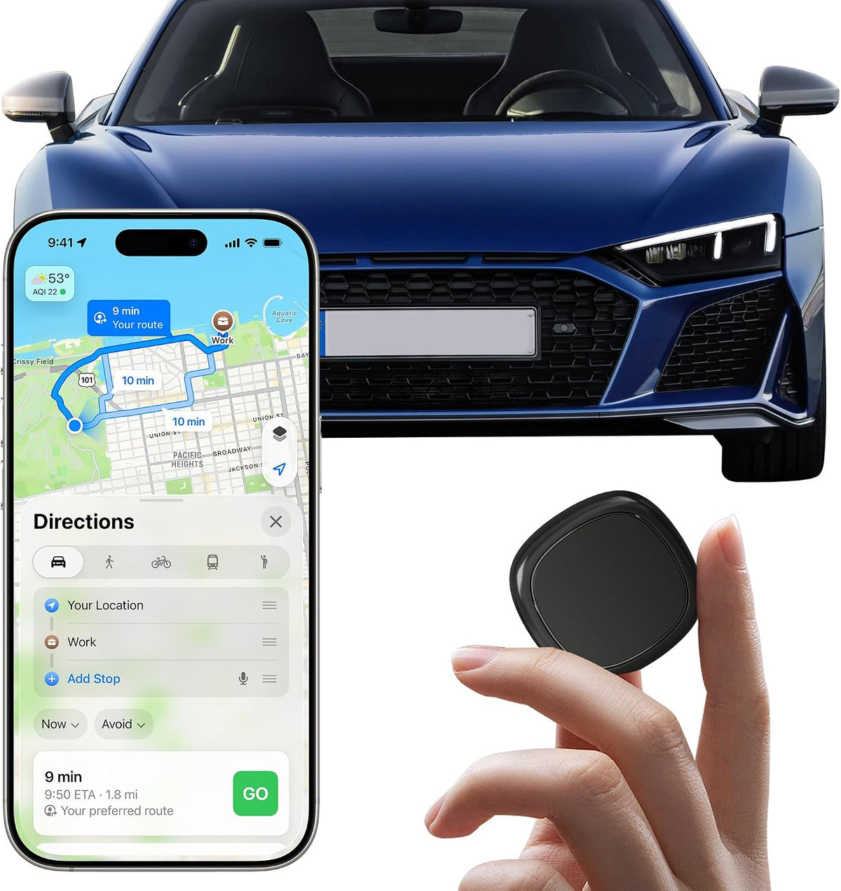 GPS Tracker for Vehicles.Mini Hidden Magnetic GPS Tracker for Vehicles - Full Global Coverage, No Subscription or SIM Card Required - Perfect for Cars, Assets, Pets, Kids, and Seniors(Black Square)