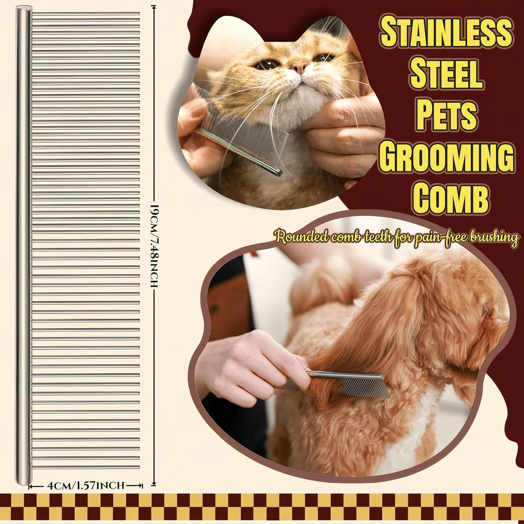 Rake Brush for Dogs, 4-Pack Long-Tooth Undercoat Brush Set, Grooming Rake & Steel Shedding Comb & Double-Sided Teech Comb & for Double Coat German Shepherds Horses