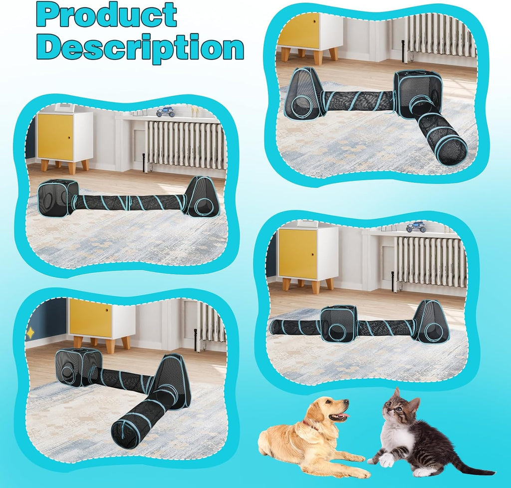 Outdoor Cat Enclosure, 4-in-1 Cat Tent Tunnel Playpen Set