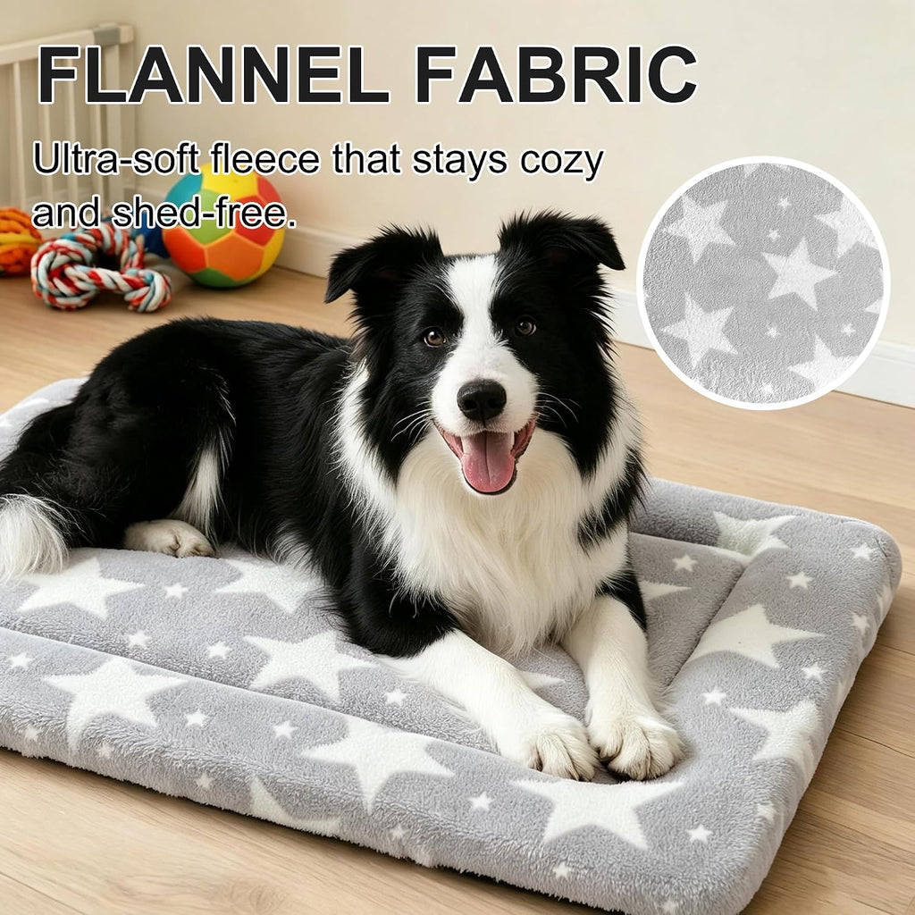 Dog Bed Mat, Reversible Crate Pad & Cute Dog Bed - Machine Washable Kennel Mat with Ultra Soft (Big&Small Stars Gray, 30" L*20" W*1.5" Th)