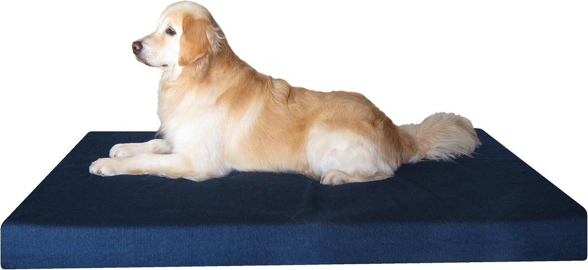Dogbed4less Memory Foam Dog Bed for Large Dogs, Orthopedic Ultra Plush Mattress, Thick Waterproof Lining and Durable Blue Denim Cover, XXL