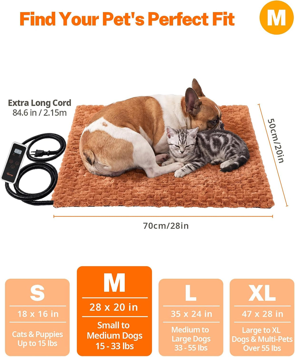 Toozey Pet Heating Pad, Heated Pet Mat, 6 Heat Settings, Timer, 28 x 20 in