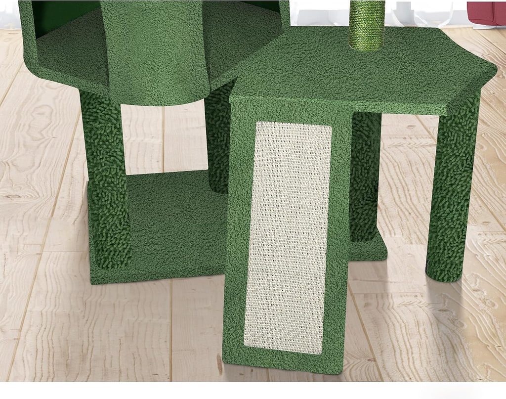 Wang Xin Four Layer Big Cat Tree with Huge Cat Condo and Two Hammocks Scratch Pad,Green