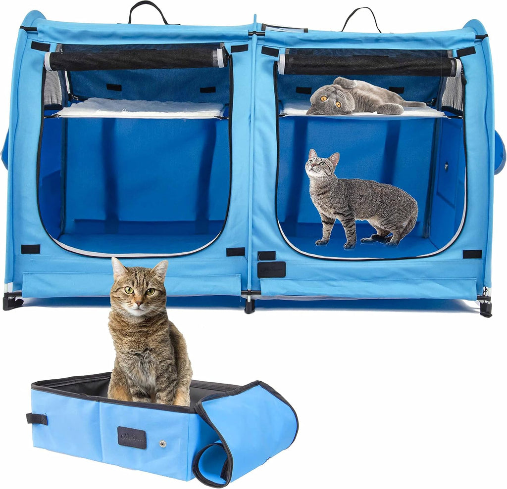 Mispace Portable Double Pet Carriers for Cats Collapsible Cat Condo for Car Travel Pet Kennel Show Cages with Portable Carry Bag Hammocks Mats and Litter Box