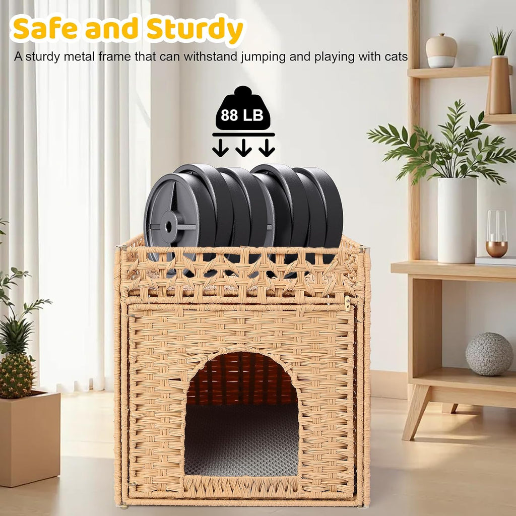 Hidden Cat Litter Box Enclosure Furniture, Dog Proof Indoor Cat House