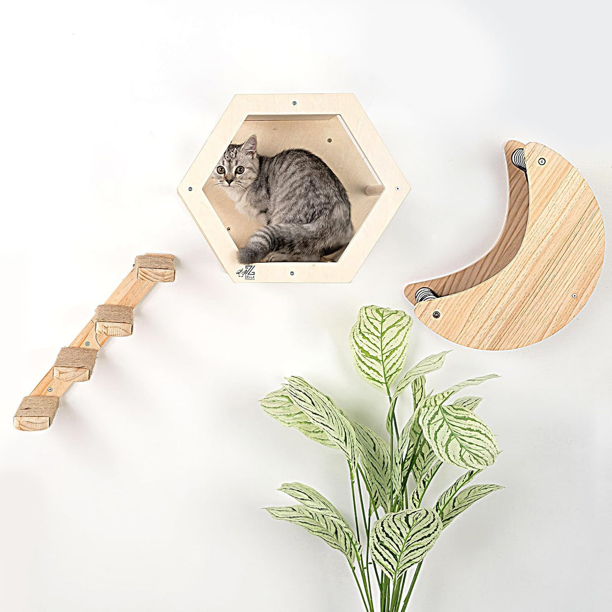 3-Pack Cat Wall Set – Hexagon House, Hammock & Steps + Spare Hammock Fabric
