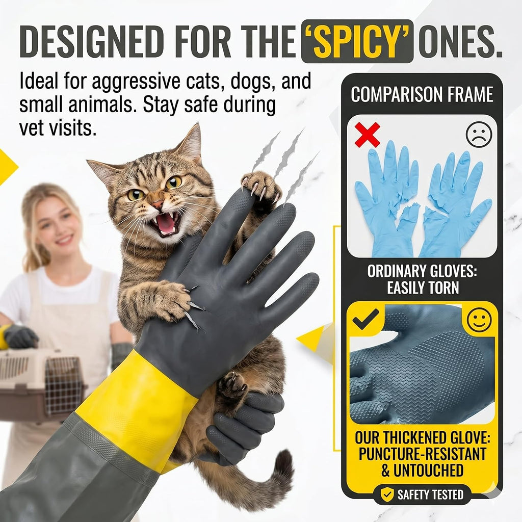 Thickened Pet Bathing Gloves with Waterproof Long Sleeves, 29.5 Inch Rubber Scratch Resistant Handling Gloves for Grooming, Puncture Proof Pet Supplies for Aggressive Cats, Small Dogs, Rabbits