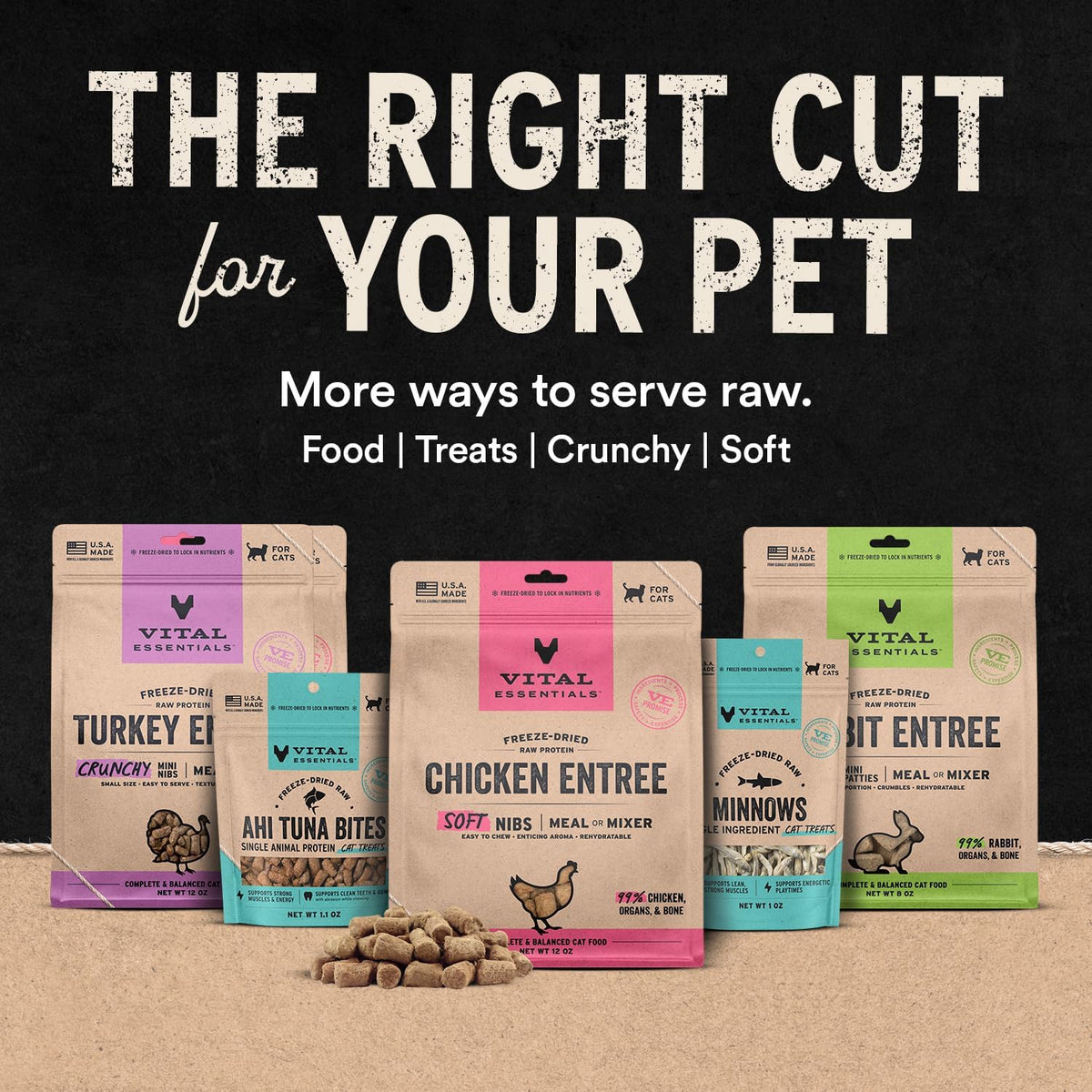 Vital Essentials Freeze Dried Cat Food, Pork Mini Patties, 15 oz Bag