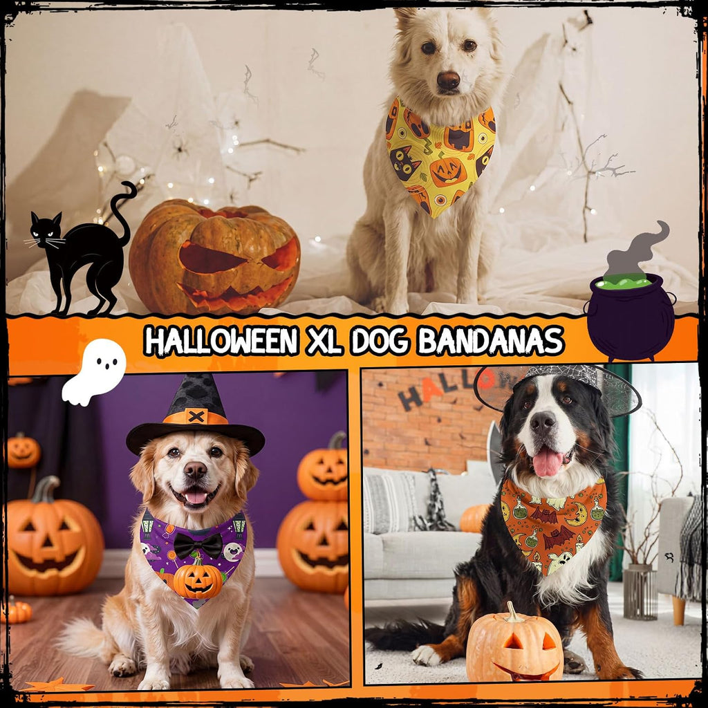 Huhumy 100 Pcs Fall Halloween Dog Bandanas Bulk Seasonal XL Dog Bandanas