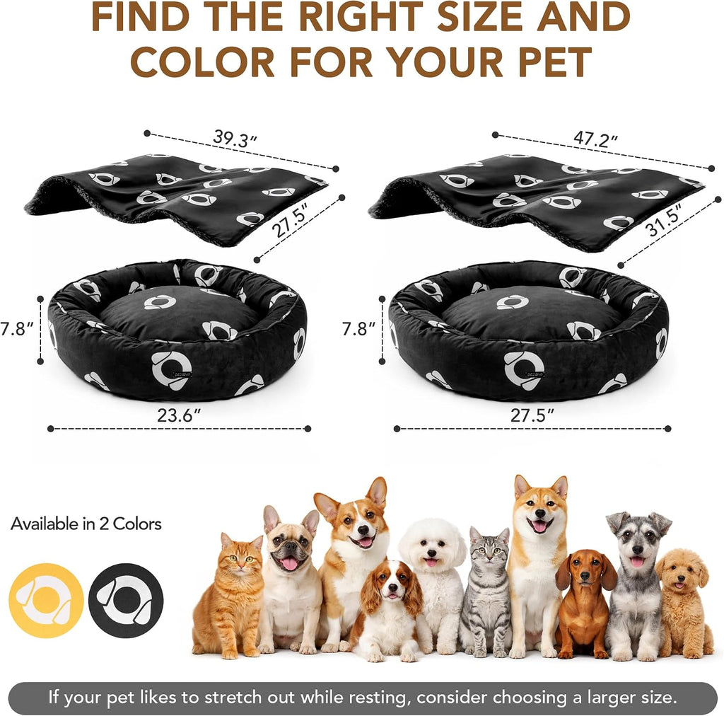 PETNOVO Dog Bed with Reversible Blanket for Cats and Small to Medium Dogs