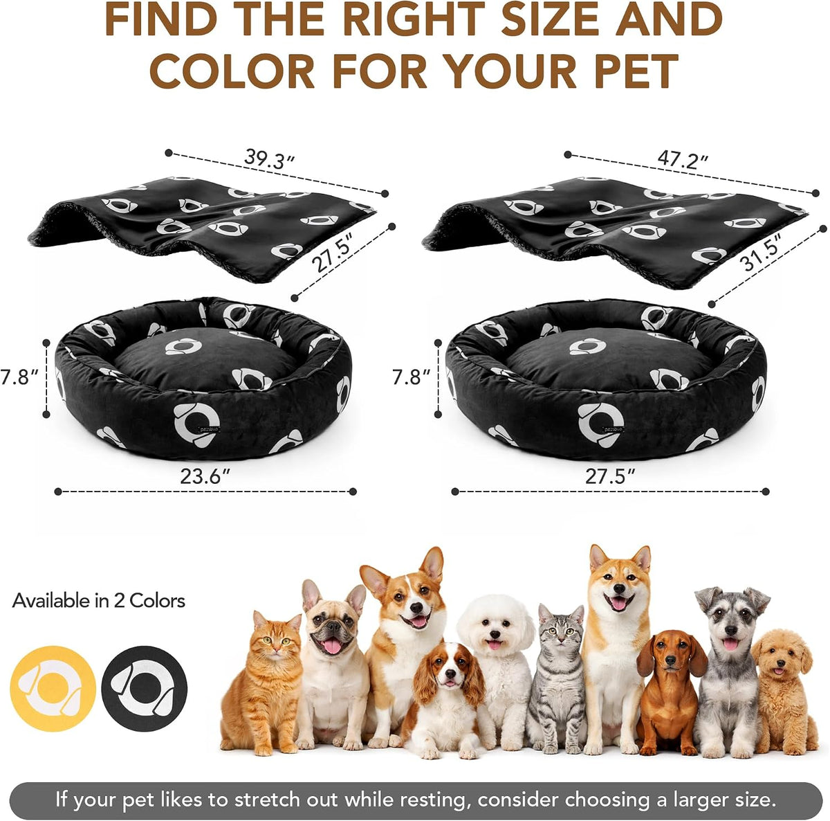 PETNOVO Dog Bed with Reversible Blanket for Cats and Small to Medium Dogs