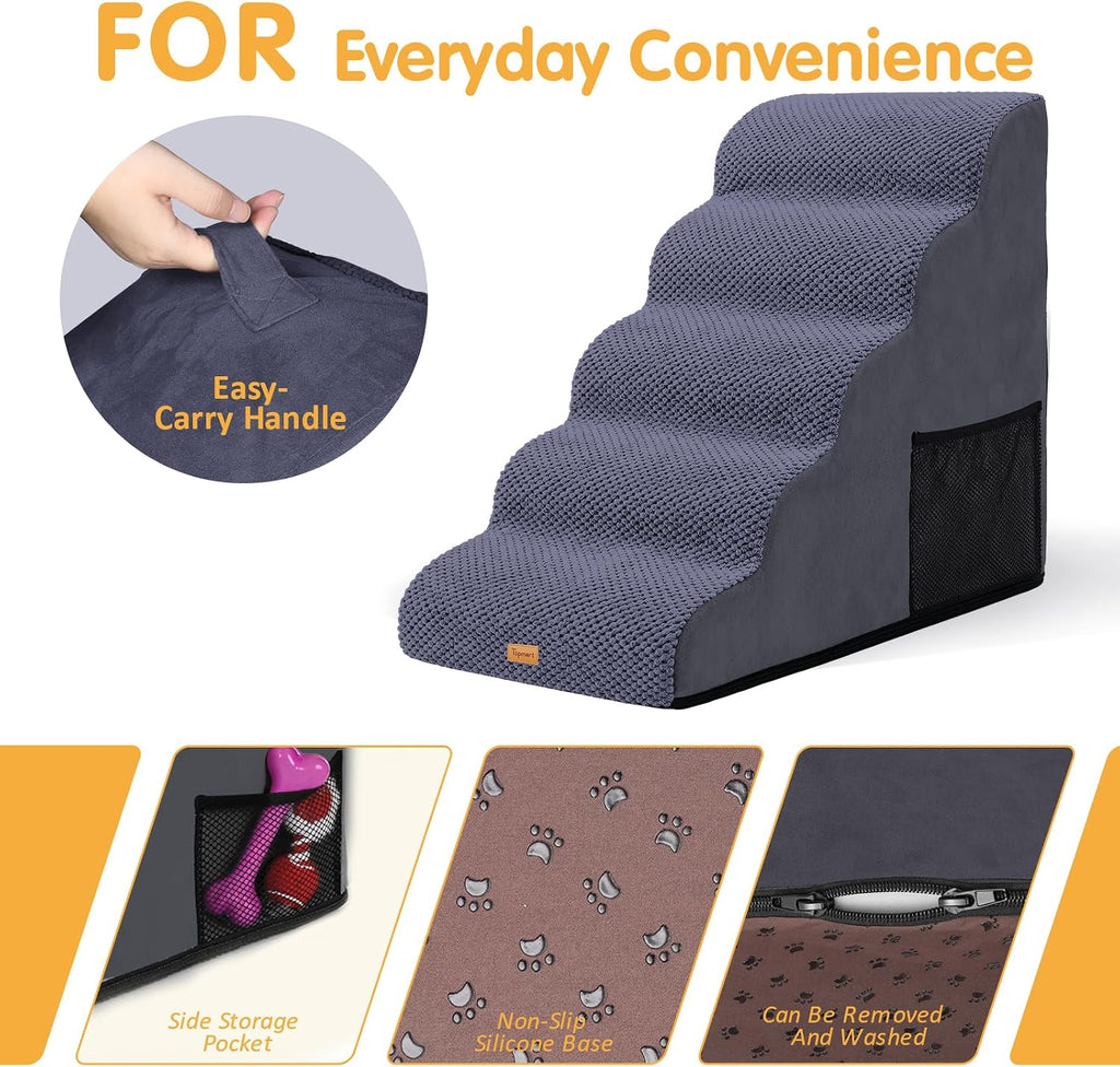 Topmart High Density Foam Dog Steps 5 Tiers, Extra Wide Deep Pet Steps