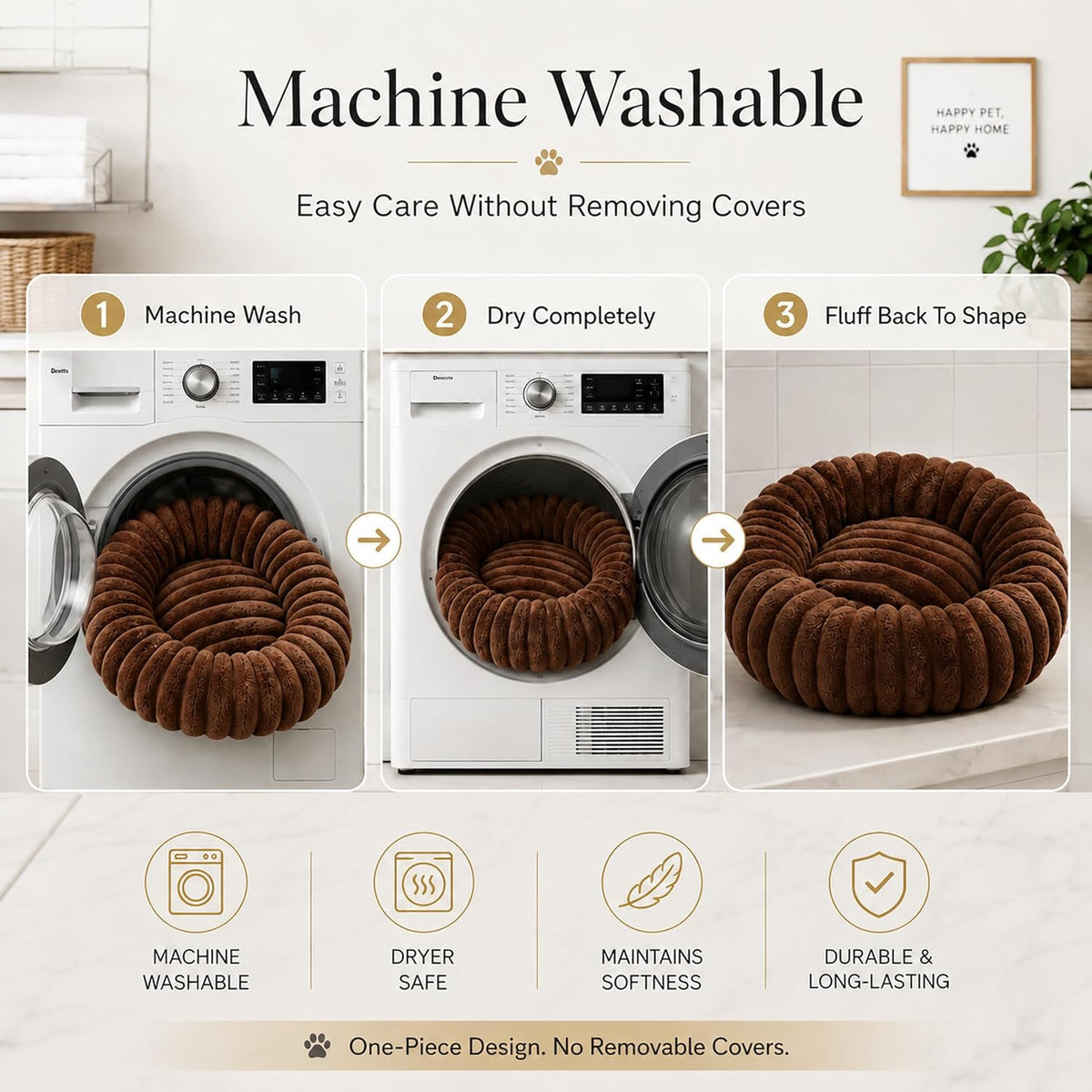 Calming Small Medium Dog Bed Donut Washable Puppy Bed, 27.5” Coffee